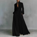 Women's Long Sleeve Pleated A-Line Dress - Black