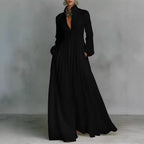 Women's Long Sleeve Pleated A-Line Dress - Black