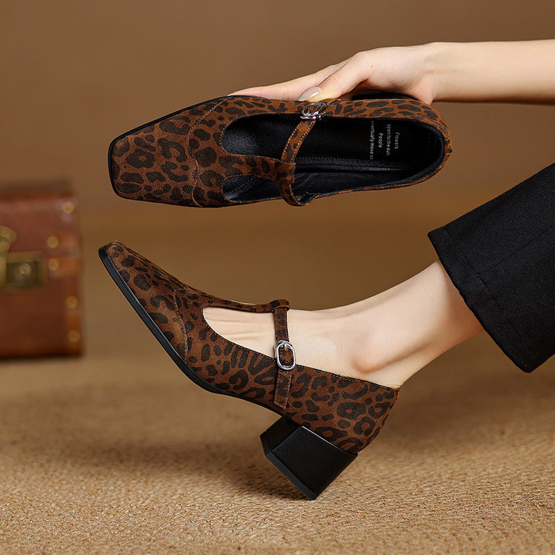 Chunky Mid-Heel Square Toe Pumps