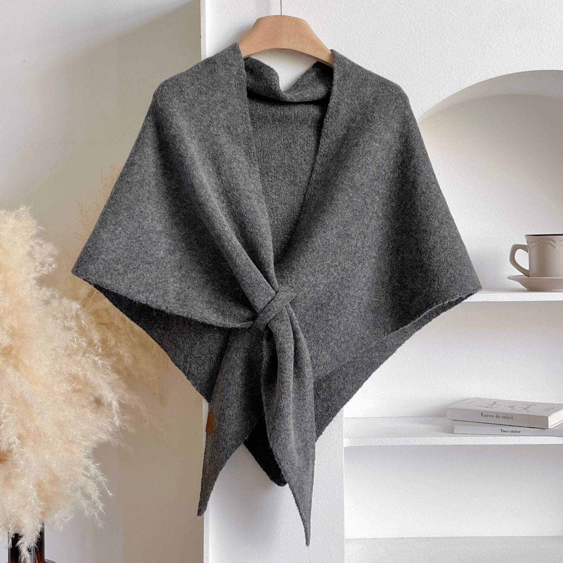 Solid Color Thickened Knit Triangle Shawl Scarf