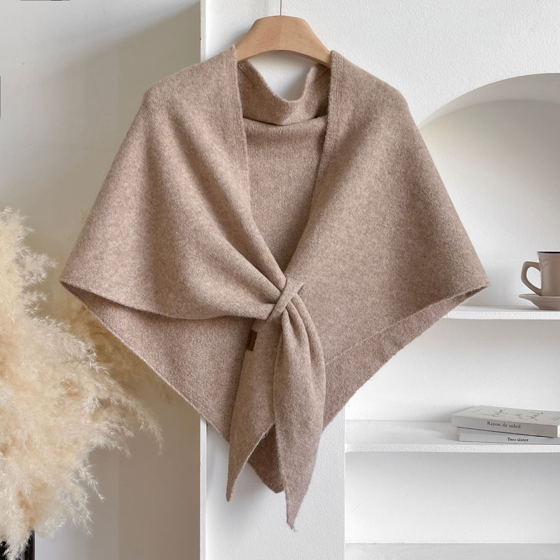 Solid Color Thickened Knit Triangle Shawl Scarf