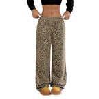 Leopard Print Loose Straight Leg Casual Trousers
