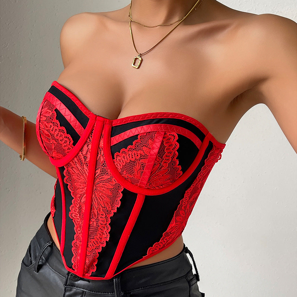 Low Cut Lace Steel Ring Fishbone Corset Top