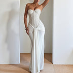 Strapless Waist-Cinching Slim Pencil Maxi Dress - White