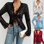 Bell Sleeve Slim-Fit Lace Top 