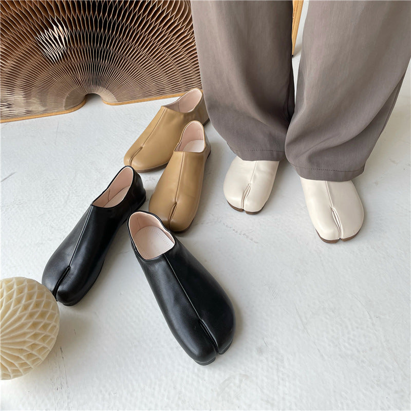 Retro Split Toe Tabi Flat Shoes Microfiber Pumps