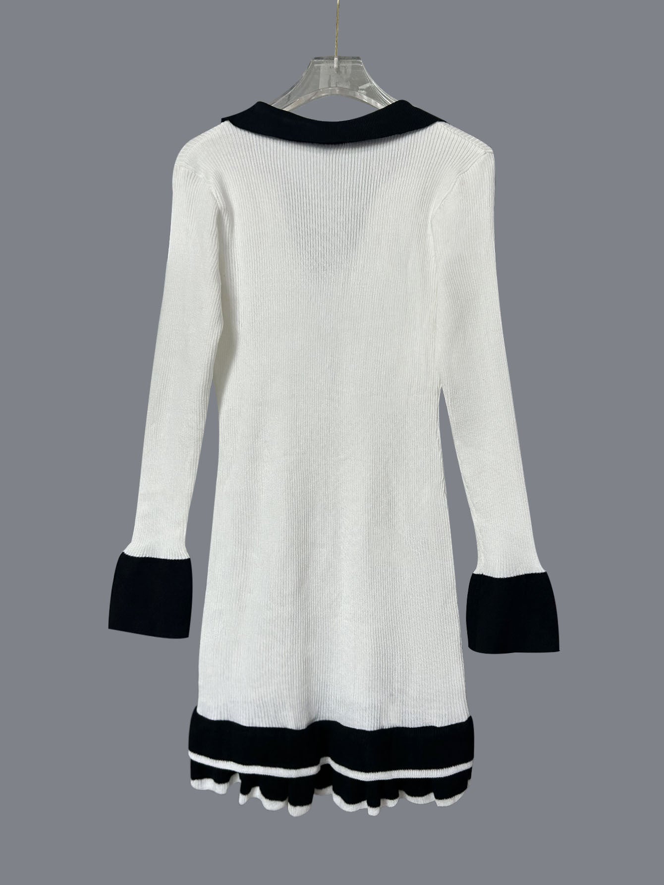 Black White Ruffle High Waist Knit Mini Dress - Black And White