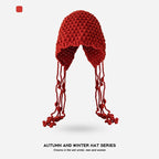 Handmade Crochet Tassel Hollow Bucket Hat - Tassel Red