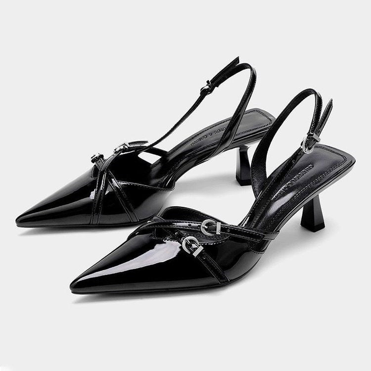 Patent Leather Pointed Toe Stiletto Ankle Strap Heels