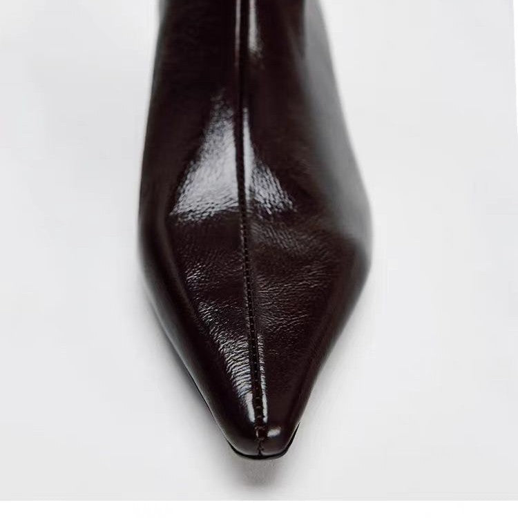 British Style Pointed Toe Mid-Heel Knee-High Boots