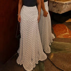 Polka Dot Pleated Mermaid Long Skirt - Polka Dot