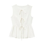 Lace-Up Sleeveless Top & Flared Drape Pants - white Top