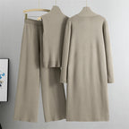 Knit Vest & Long Cardigan & Wide-Leg Pants 3-Piece Set - Camel
