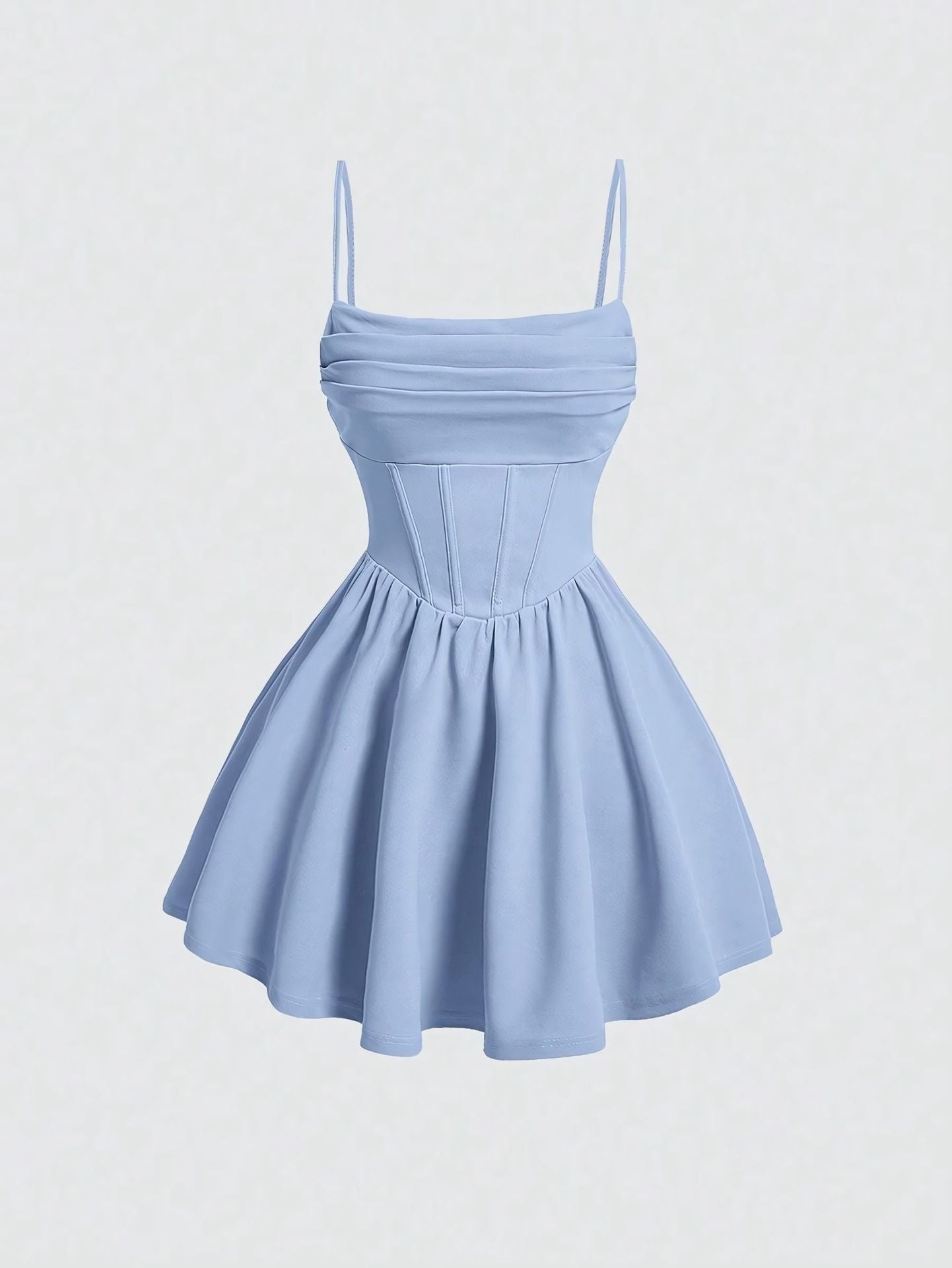 Sexy Dress Solid Color Pleated Back Zipper Sling Dress