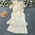 V-Neck Halter Top & High-Waist Skirt Set - Apricot