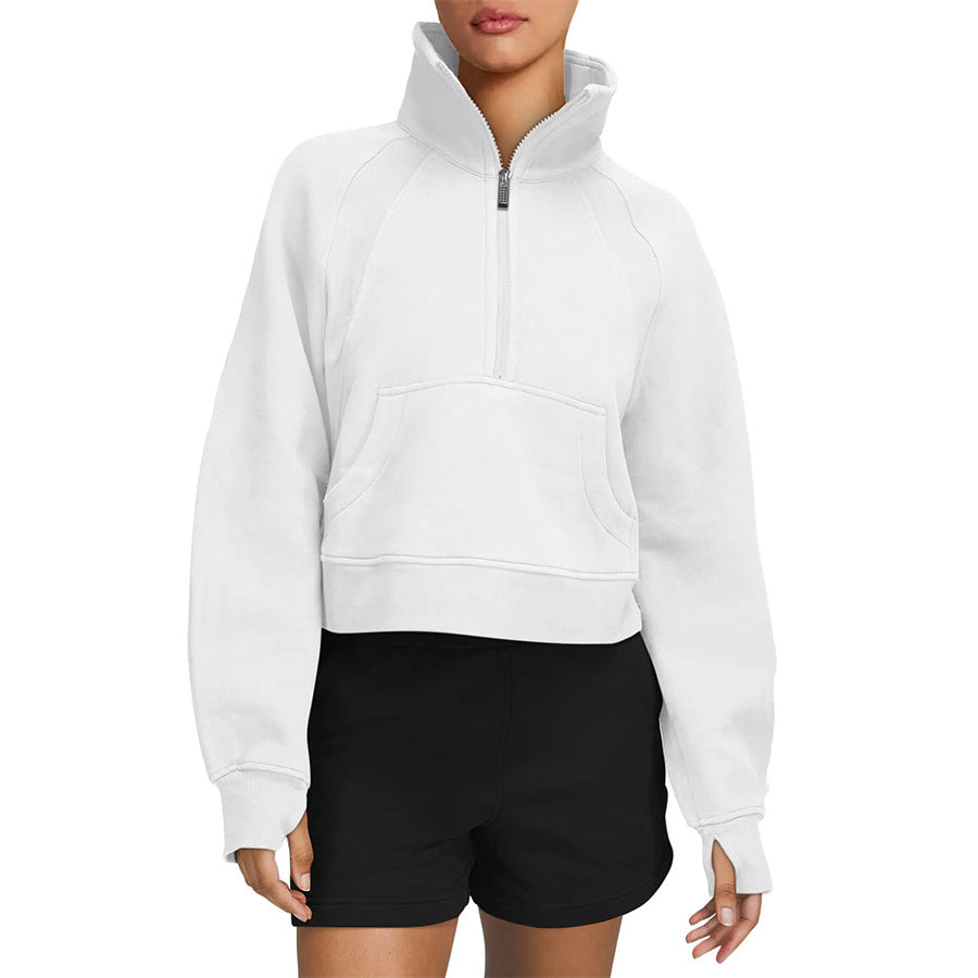 Fleece Half Zip Stand Collar Pullover Sweatshirt