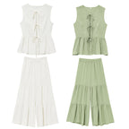 Lace-Up Sleeveless Top & Flared Drape Pants