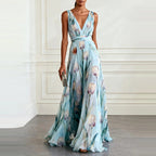Floral Print Sleeveless Maxi Dress - Sky Blue