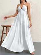 Women's Backless Halterneck Maxi Dress - White