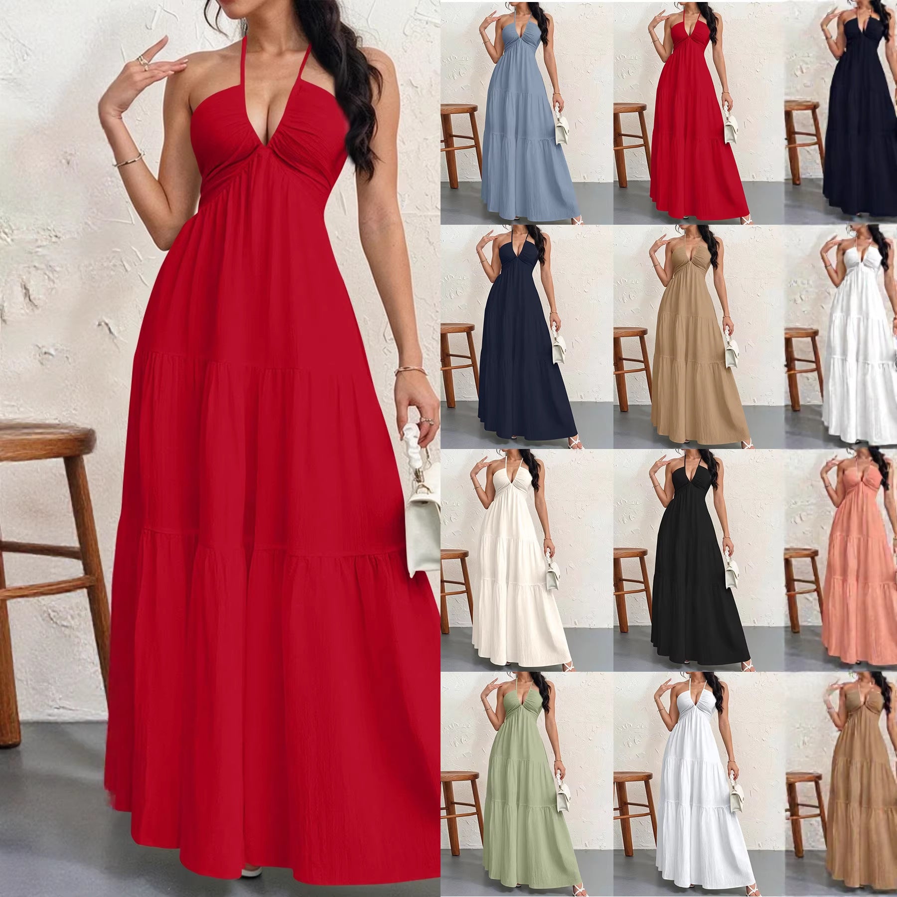 Women's Backless Halterneck Maxi Dress 
