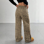Leopard Print Loose Straight Leg Casual Trousers