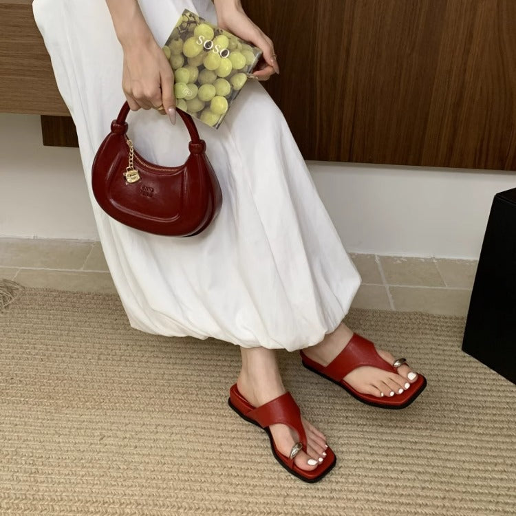 Korean Wedge Square-Toe Microfiber Slide Sandals