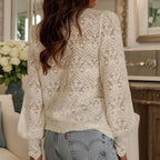 V-Neck Lace Trim Button-Down Blouse - Apricot