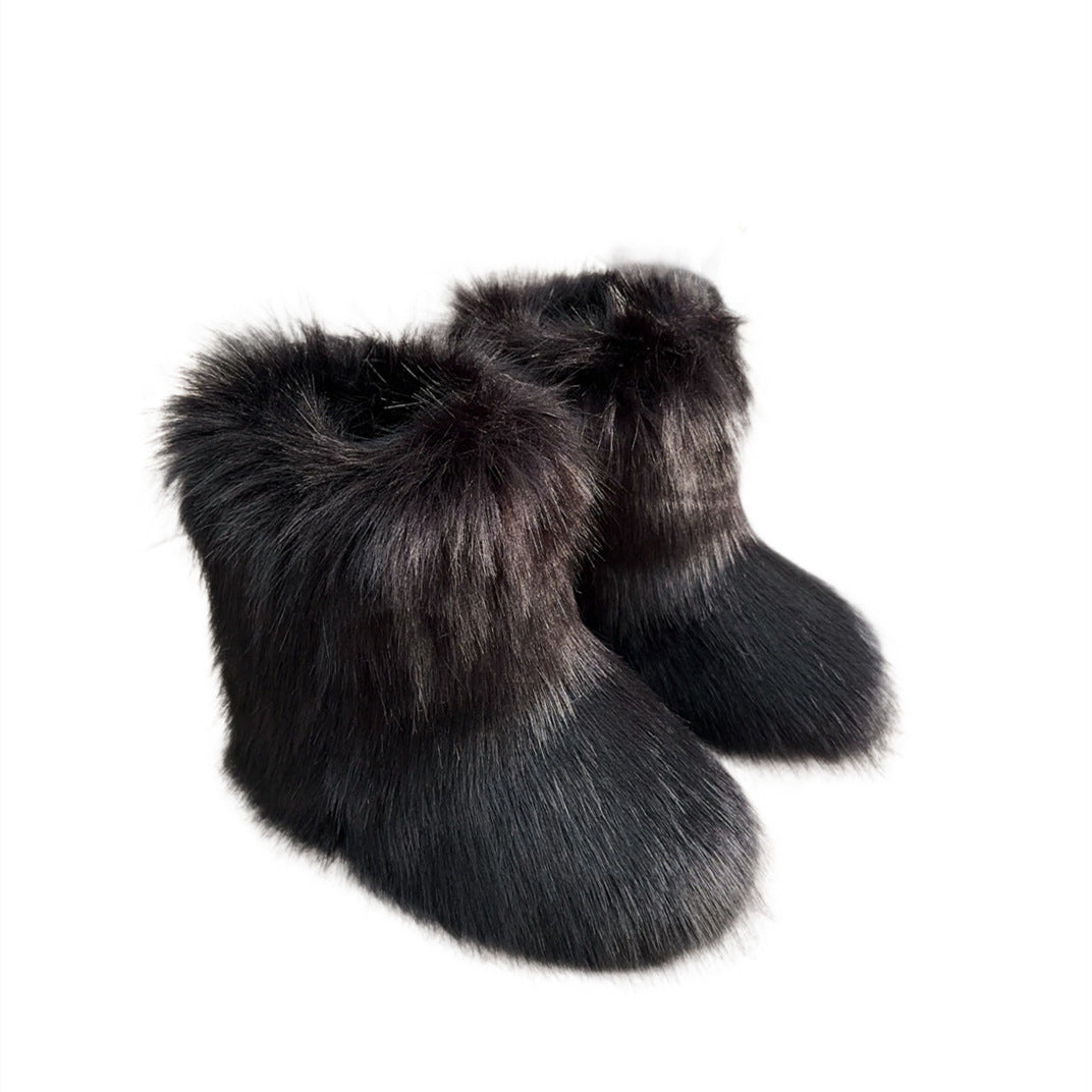 Faux Raccoon Fur Fluffy Short Snow Boots