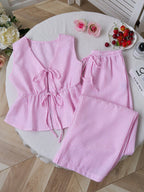  Striped Tank Top & Solid Pants Two-Piece Set - Pink 